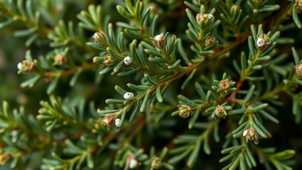 Close-up of rosemary with pests; quarantine plants before bringing them inside.