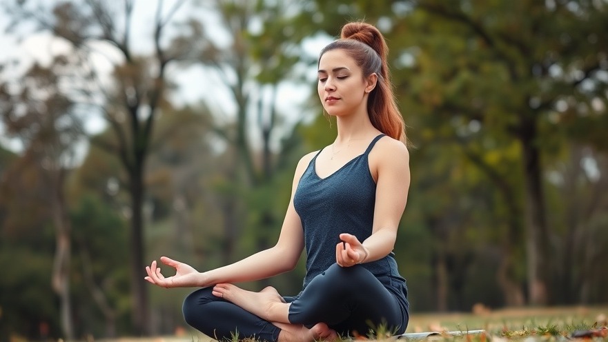 Young woman in zen pose outdoors, trees in background, perfect limb proportions.