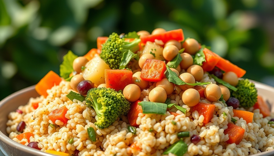 Colorful quinoa salad with vegetables, embodying environmental diets.
