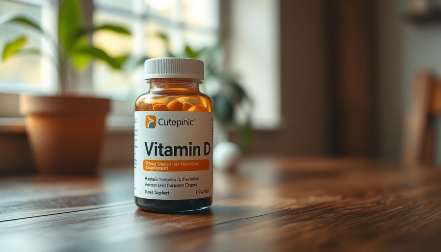 Vitamin D supplements on a wooden table, promoting health and wellness.