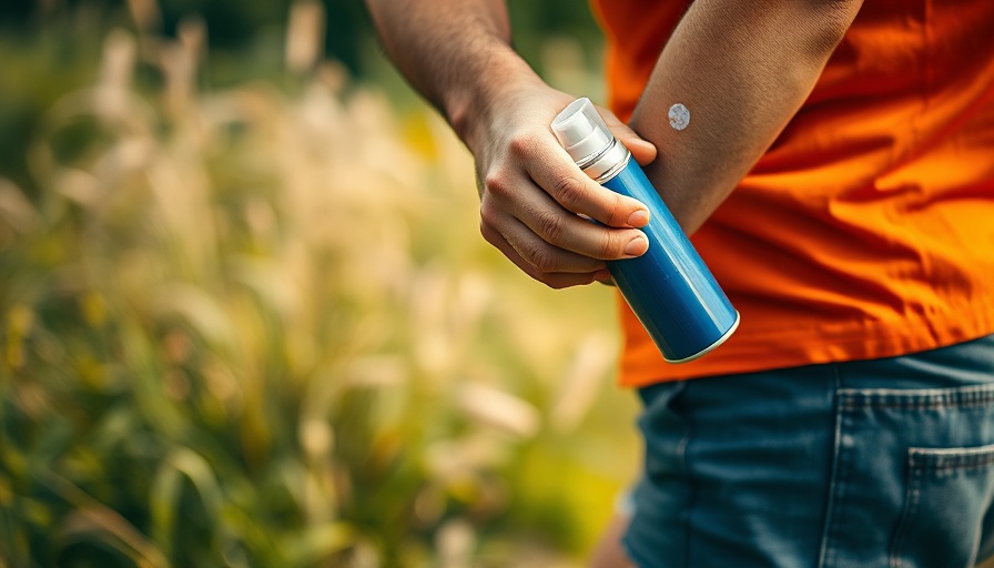 Person applying spray for Buruli Ulcer prevention outdoors.