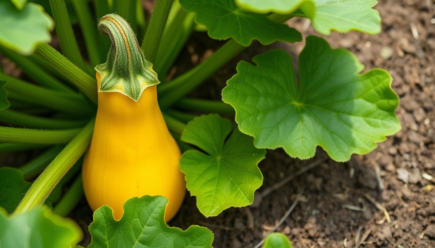 Vibrant yellow squash blossom for hand-pollination, with green leaves.