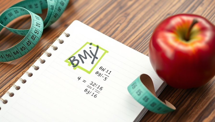 BMI notebook with apple and tape measure for ideal BMI discussion.