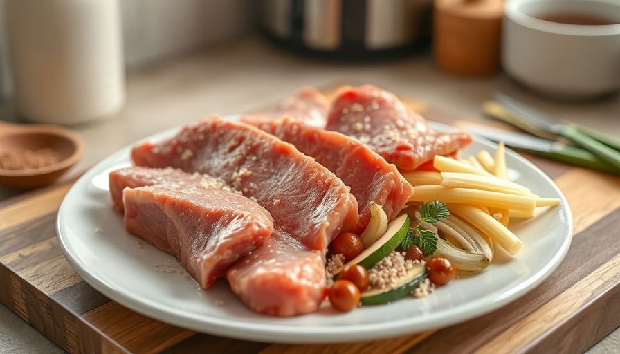 Fake meat shown with additives on a kitchen counter.