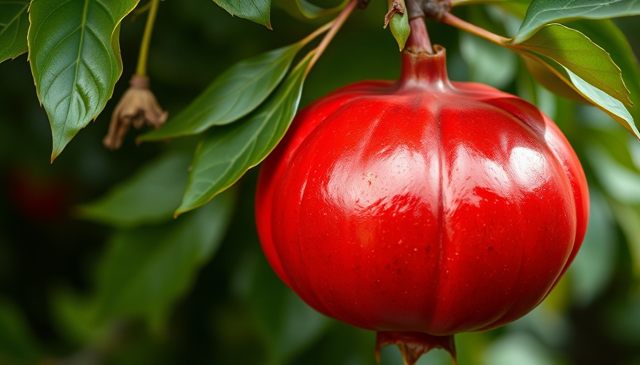 Ripe pomegranate on tree branch showing signs of maturity.