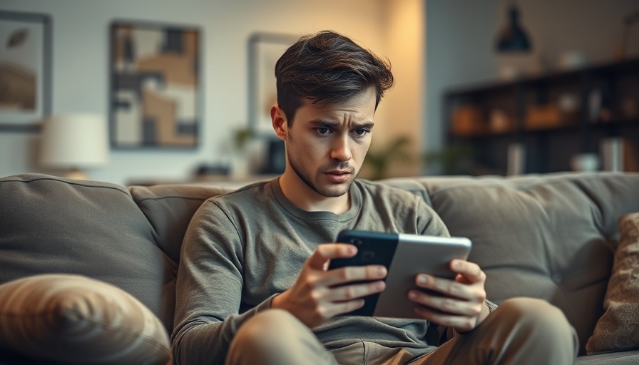 Person frustrated with social media use, conveying irritability.