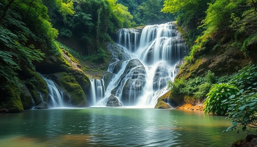 Scenic waterfall near Melbourne surrounded by lush greenery.