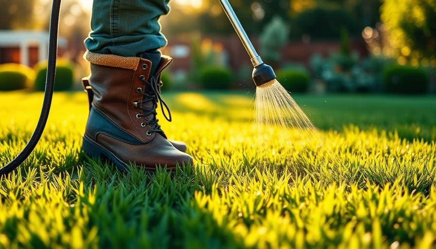 Person spraying vibrant lawn under sunlight, lawn sports preparation.