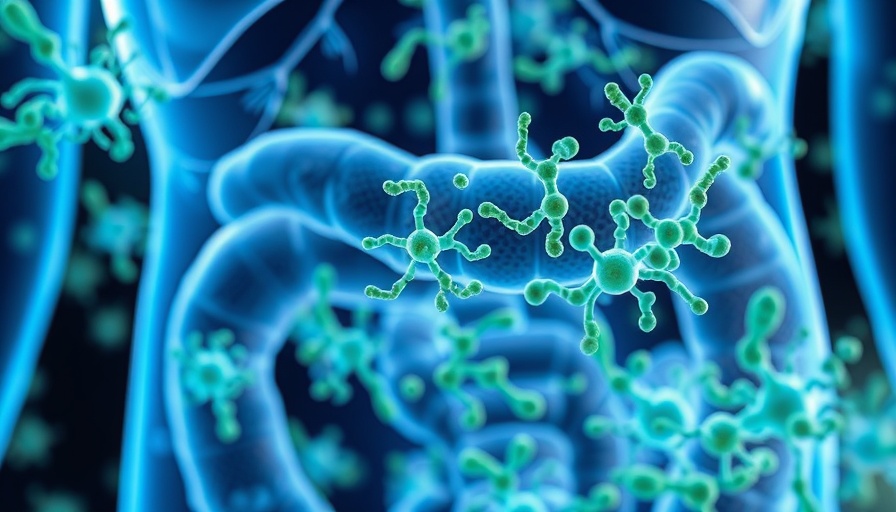 3D illustration of gut microbes influencing fat metabolism in human body.