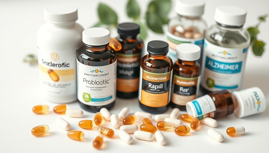 Probiotics for Alzheimer's supplements with capsules on white background.