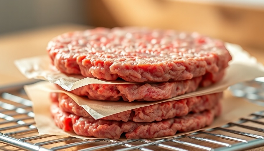 Stack of raw beef patties on rack highlighting heme iron and cancer.