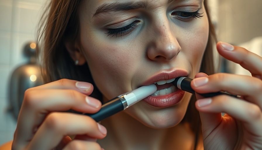 Close-up of a woman examining her gums after vaping, highlighting vaping and gum health concerns.