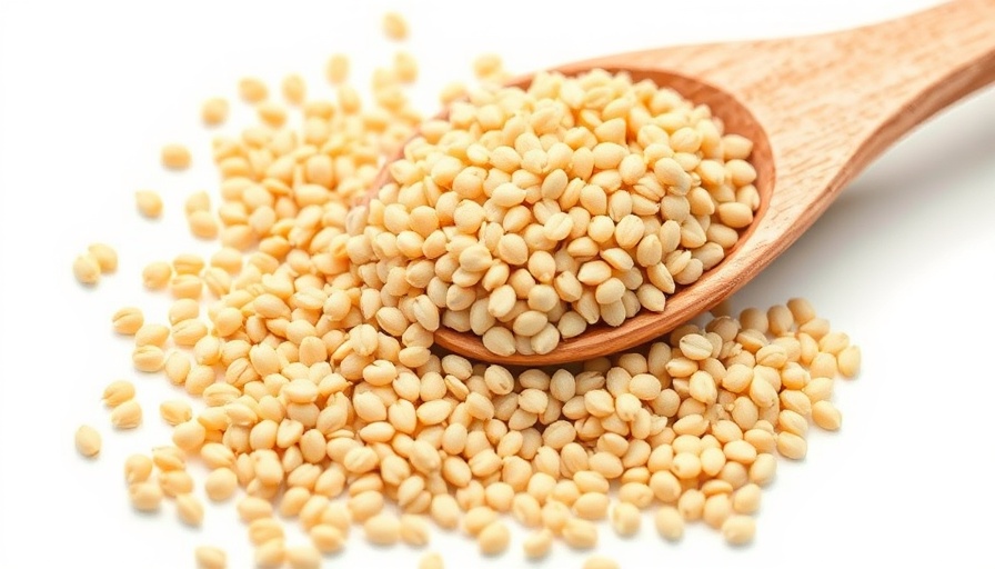 Wooden spoon with nutritious grain millet on white background.