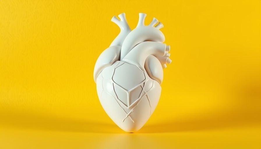 Anatomical heart sculpture on yellow background illustrating angioplasty.