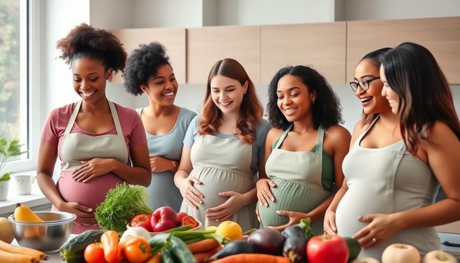 Pregnant women cooking, promoting maternal health and nutrition.