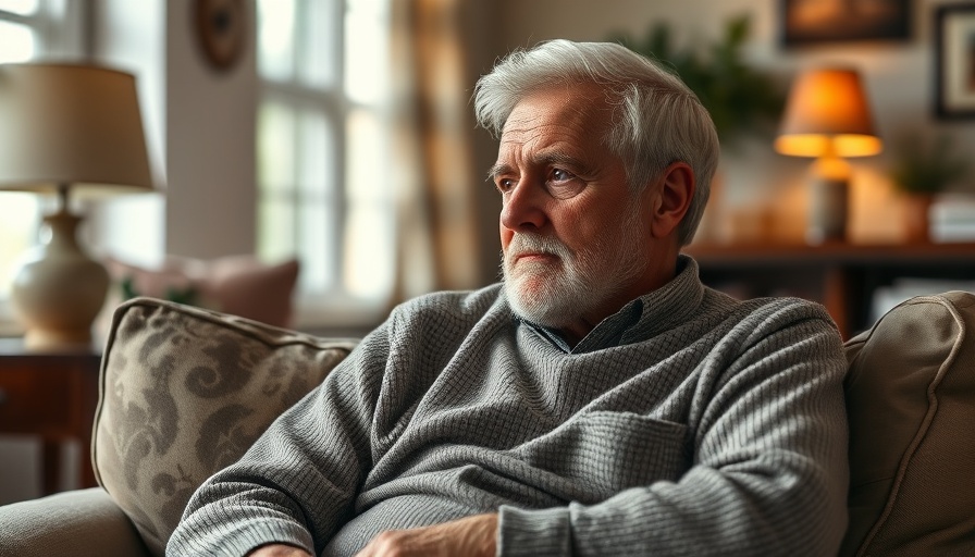 Reflective older man contemplating disease and aging process.