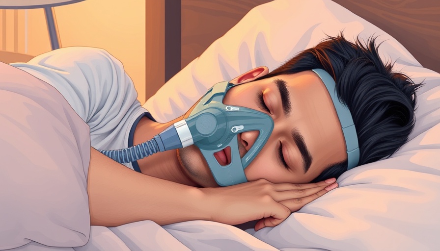 Illustration showing obstructive sleep apnea treatment with a CPAP mask.
