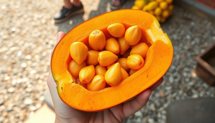 Carao fruit with bright orange pulp, illustrating potential health benefits.