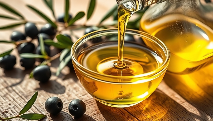 Olive oil pouring into a glass bowl, highlighting health benefits.