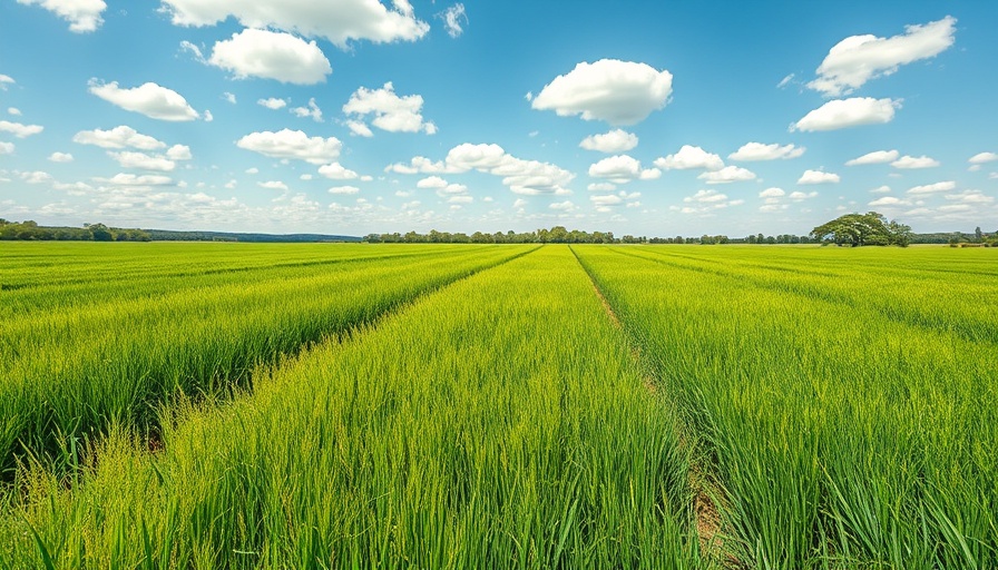 Expansive field of Stampede Hybrid Buffalo grass under a blue sky.