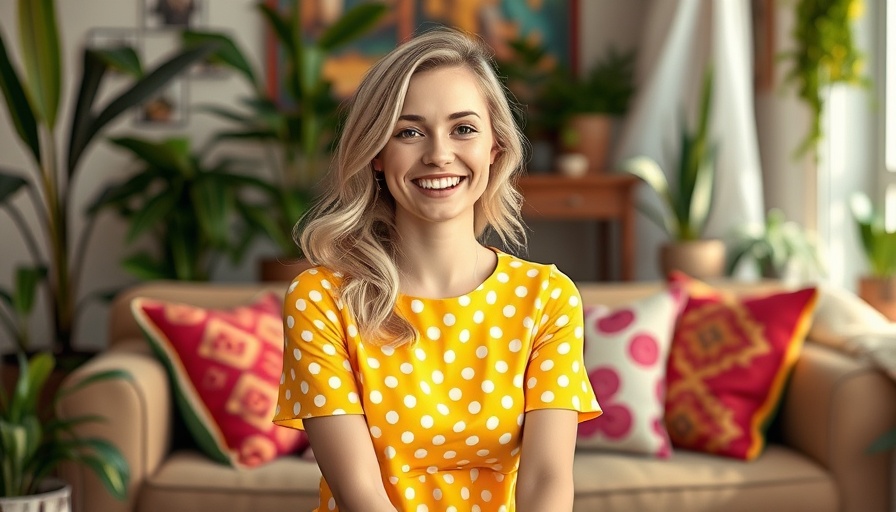 Cheerful woman in a colorful room, embodying how to be happier.
