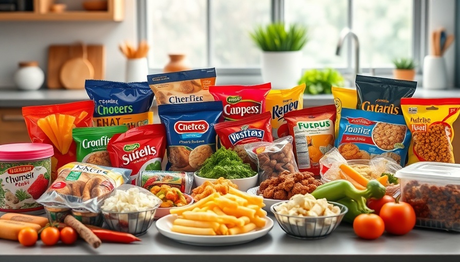 Colorful ultraprocessed foods on table illustrating health impact.