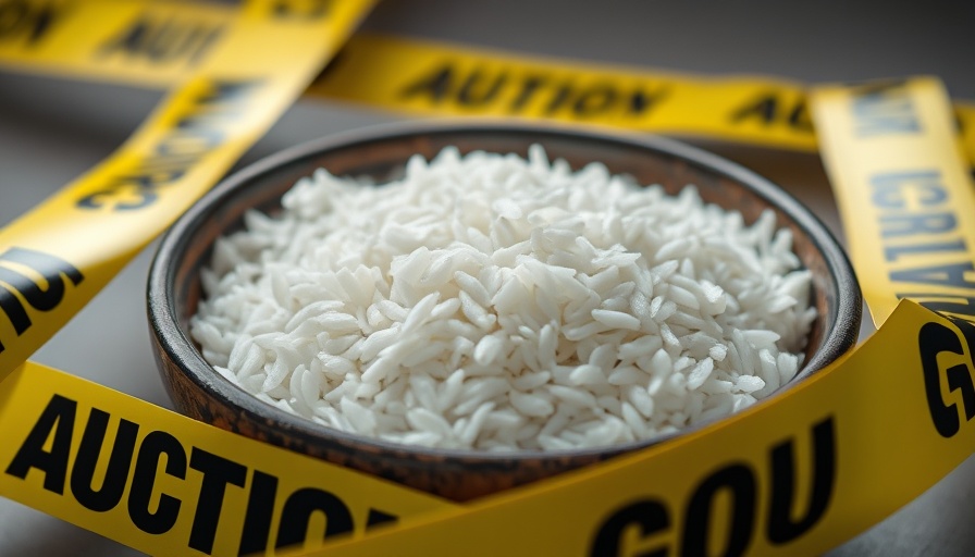 Caution tape around rice illustrating high levels of arsenic in US rice.