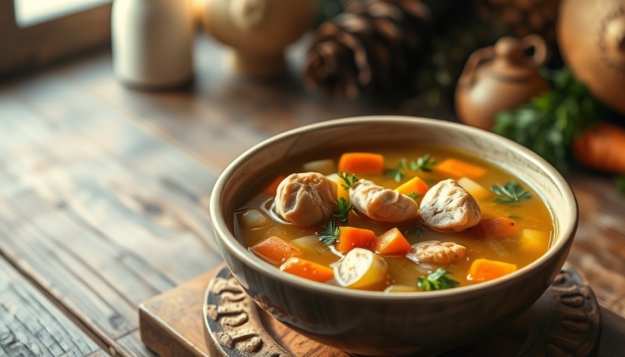 Comforting chicken soup with vegetables for what to eat when you’re sick.
