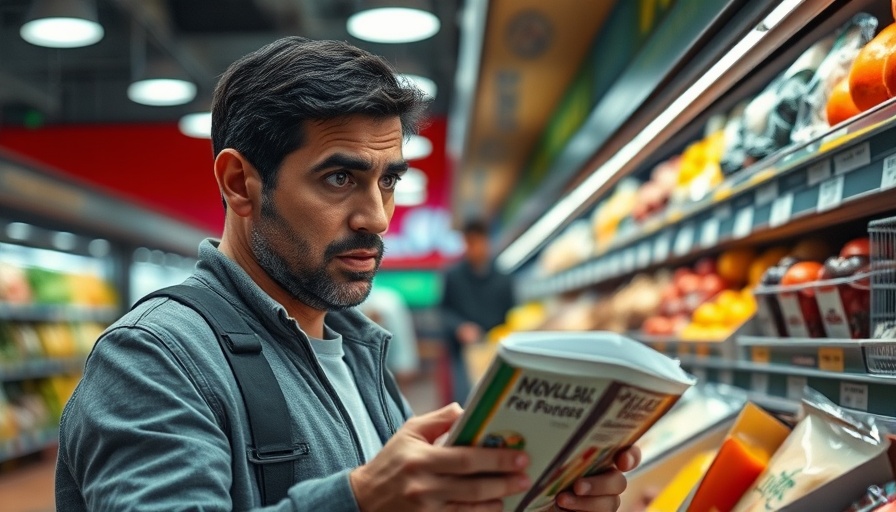 Impact of Chemical Immunity Bill on health shown by concerned man in grocery.