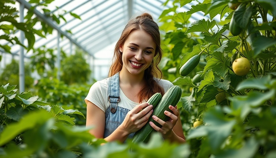 Young woman practicing sustainable farming techniques in greenhouse.