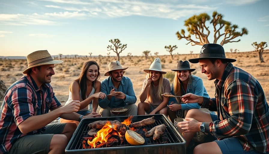 Australians barbecuing in the outback, enjoying weird culinary traditions.