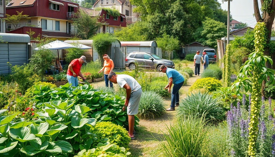 Community garden thriving with greenery and sustainable living advice.