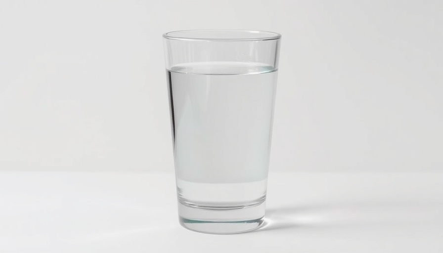 Simple glass of water under soft lighting for PFAS pollutant to fluoride conversion concept.