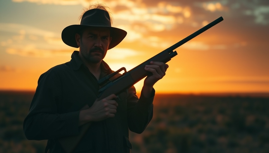 Rise in gun ownership in Australia visualized with a silhouette at sunset.