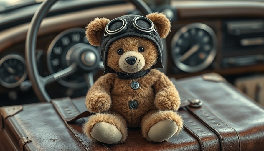 Nostalgic teddy bear and suitcase evoke Geoff Dyer childhood memoir.