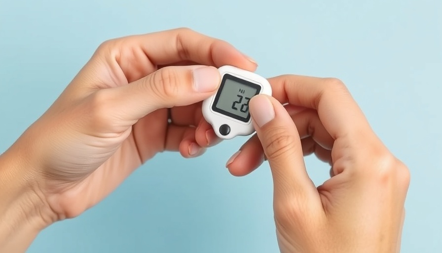 Close-up hands using glucometer for insulin resistance diet.