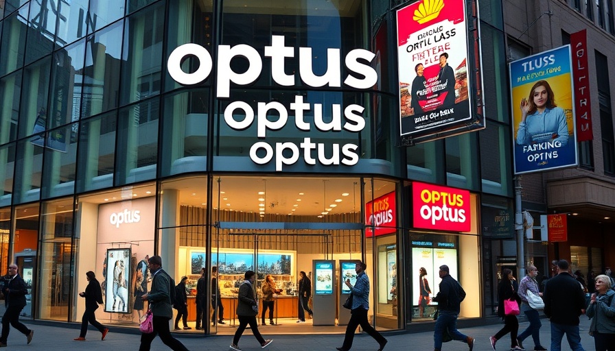 Optus storefront showcasing leadership accountability in a vibrant urban setting.