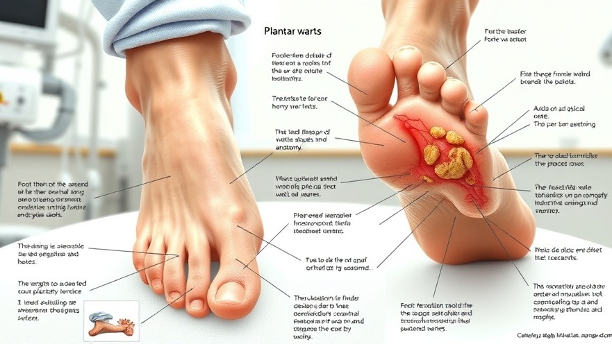 Detailed illustration of plantar warts on foot anatomy.