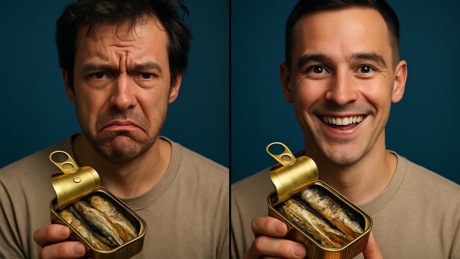 Dynamic transformation in five days, showcasing health benefits of sardines.