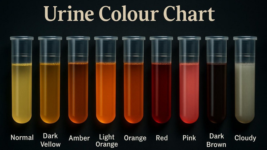 Detailed urine color chart illustrating health indicators from urine variations.