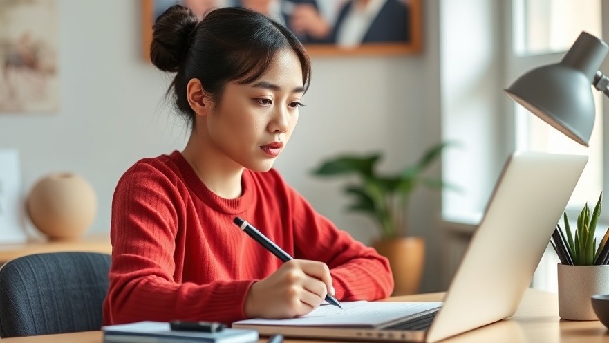 Female Asian creative writer crafting a high-value blog post for on-page SEO.