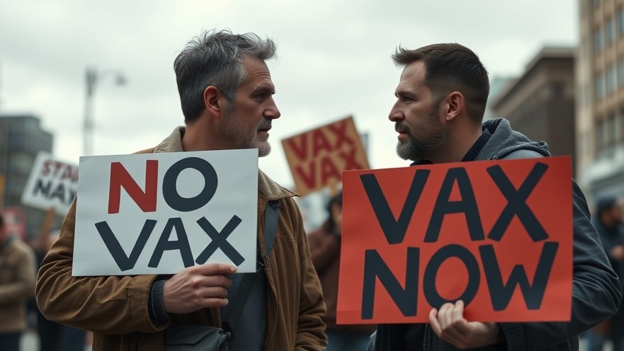 Intense protest scene on vaccine safety with opposing views on health risks.