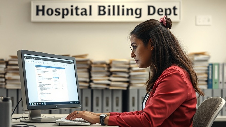 Hispanic hospital billing staff typing, promoting mental health issues and well-being.