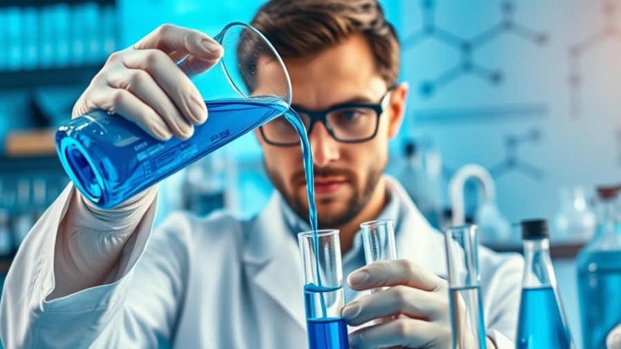Scientist conducting experiments with longevity supplements in a futuristic lab.