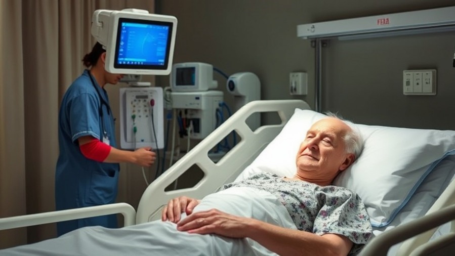 Elderly patient in hospital bed under monitoring during flu season, showcasing health statistics.