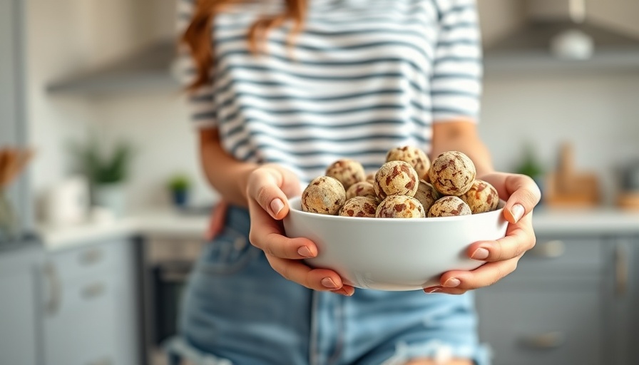 Casual woman holding energy bites, best pre-workout snacks in bowl.