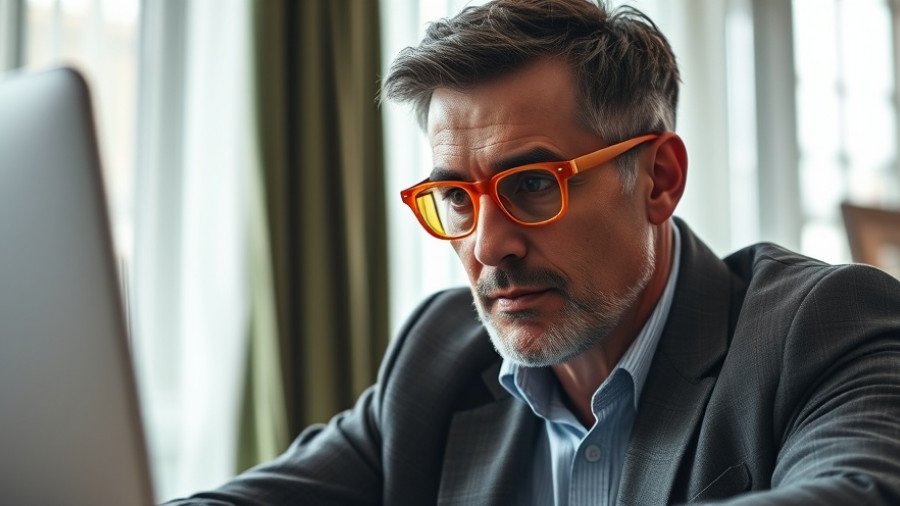 Man with orange-tinted glasses indoors, focused, Andrew Huberman NMN Protocol.