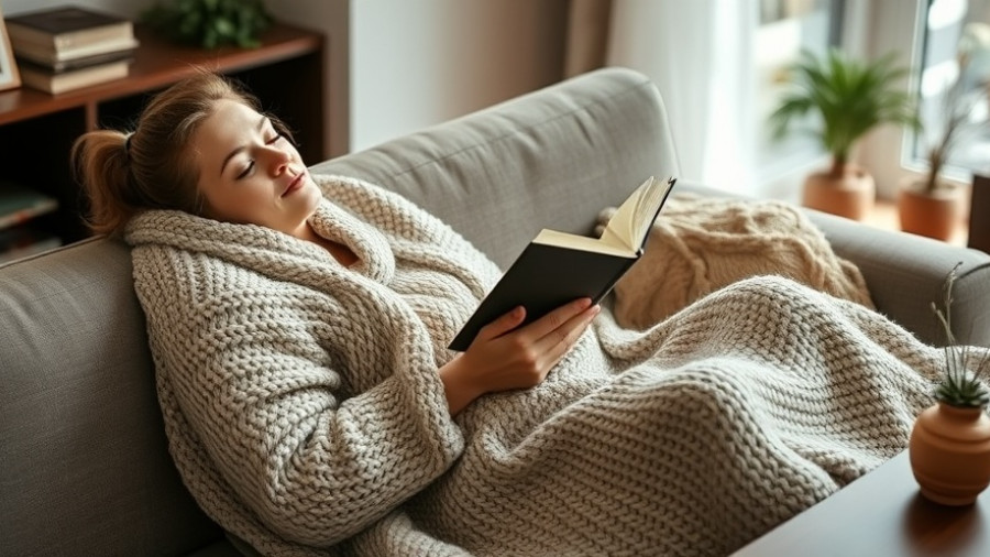 Cozy relaxation: woman reading on couch, taking a mental break.