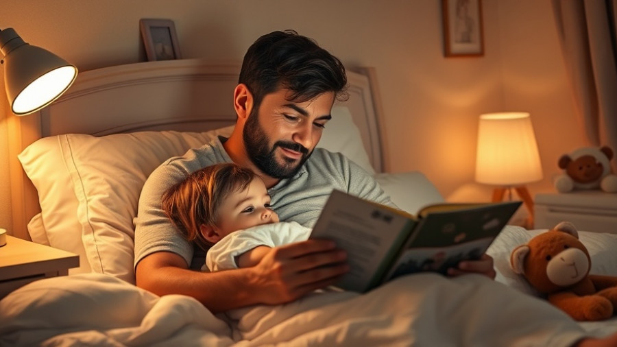 Stay-at-home dad reading a bedtime story to sleeping daughter, cozy bedroom