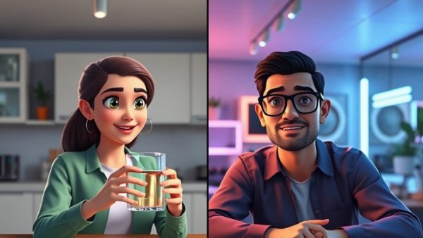 Discussion on tap water being dehydrating with two individuals in a video call.